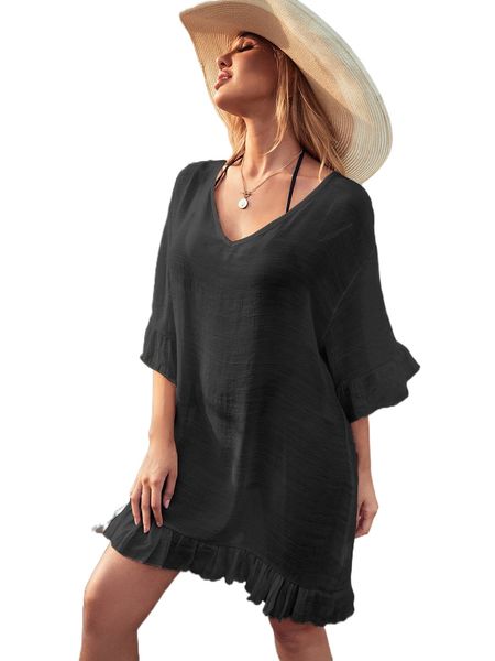

frill trim tie back cover up i6fp#, White;black