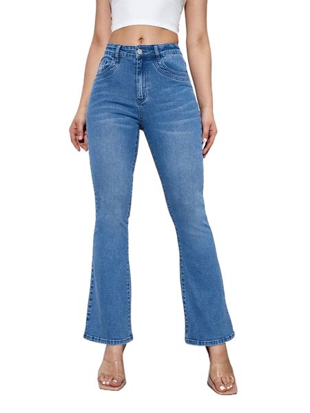 

petite high stretch flare leg jeans g97j#, Blue