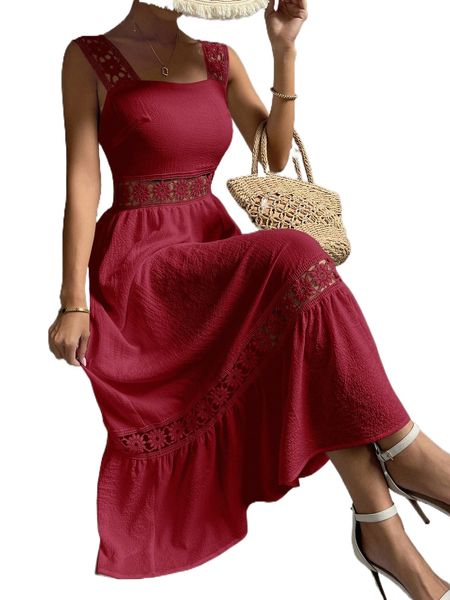 

guipure lace insert ruffle hem dress x9hj#, Black;gray