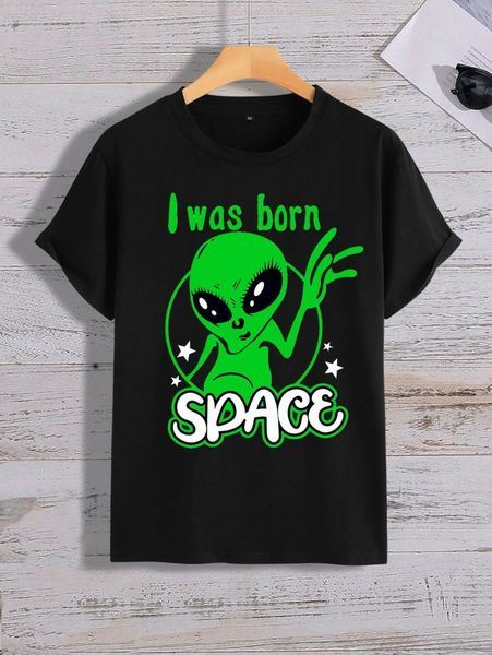

men slogan & cartoon graphic tee y802#, White;black