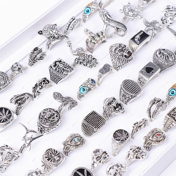 

punk gothic antique silver plated rings for women men snake owl gorilla skull animal mix style jewelry personality party gifts 17mm-21mm who, Golden;silver