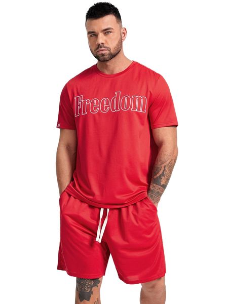 

extended sizes men letter graphic tee & drawstring waist shorts r7xc#, Gray