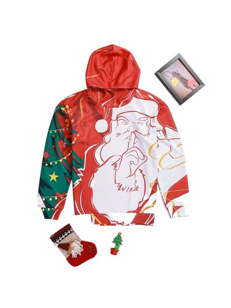 

1pc christmas print hooded sweatshirt l64o#, Black
