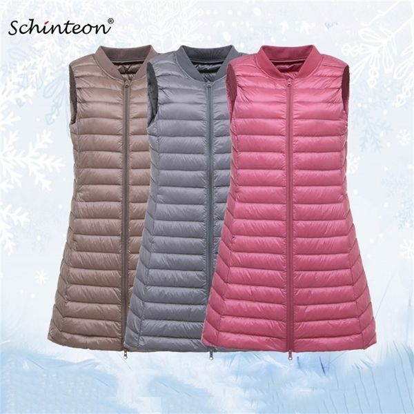 

schinteon women ultra light down vest casual baseball long slim waistcoat autumn winter bottoming gilet arrival 201208, Black