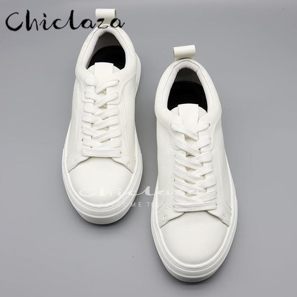 

chiclaza women spring autumn fashion white genuine leather vulcanized shoes ladies casual solid sneakers female 220722, Black;white
