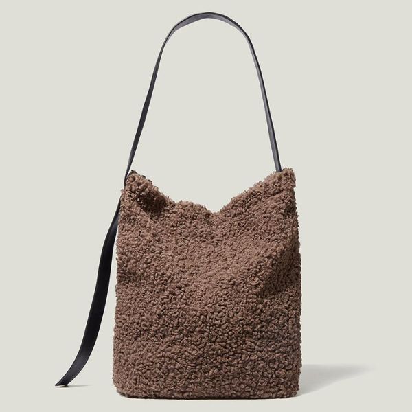 

evening bags faux fur tote bag bucket 2022 winter lamb velvet women's designer handbag luxury one-shoulder messenger bagbolso mujer