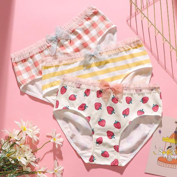 

3pcs set womens underwear cotton panty panties girls underpants cute print intimates women lingerie s-xl, Black;pink