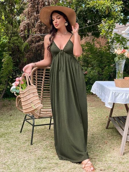 

knot backless maxi cami dress 57re#, Black;gray