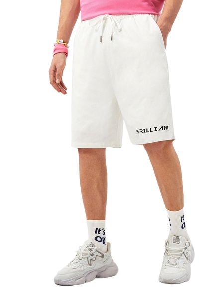 

men letter graphic drawstring waist shorts p4ap#, White;black