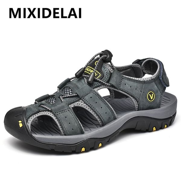 

mixidelai genuine leather shoes summer large s men fashion sandals slippers big size 3847 220628, Black