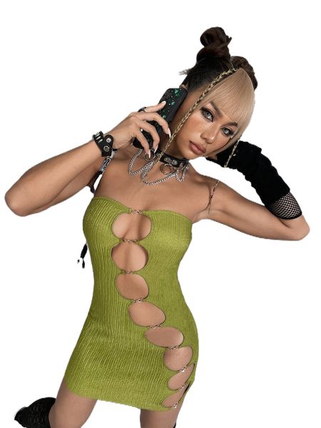 

cut out chain detail tube bodycon dress j2ds#, Black;gray