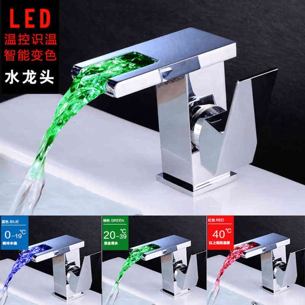 

bathroom sink faucets european creative luminous color changing waterfall led temperature control faucet table basin with lamp all copper co