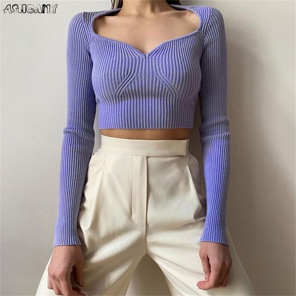 

irregular crop sweater solid sweaters knitted sweater women clothes women pullover sweater long sleeve 201224, White;black
