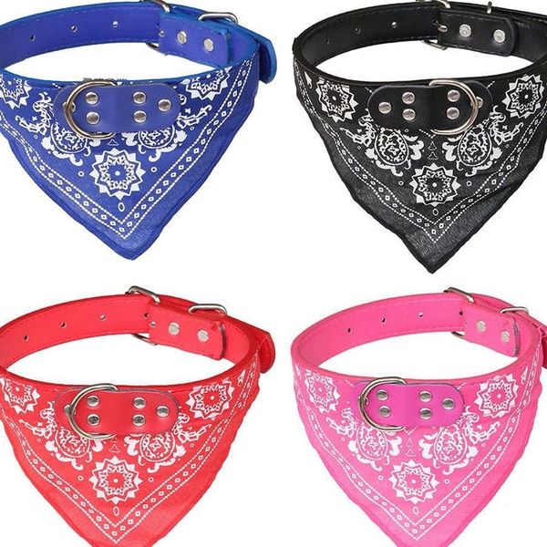 Küçük köpek bandana yakaları kedi evcil hayvan boyunbaşı PU yaka baskılı üçgen fular ayarlanabilir boyutu köpekler bandanas dh985