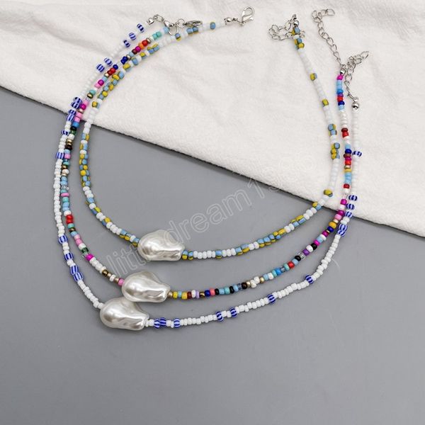 

bohemia colorful handmade rice beads irregular simulated pearl choker necklace boho jewelry, Golden;silver