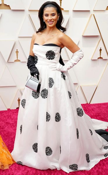 

2022 oscar diane guerrero red carpet evening dresses white floor length ruffles prom dress formal party gowns, Black;red