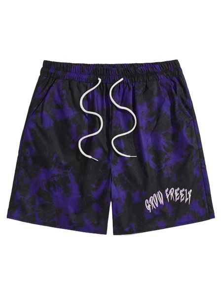 

romwe guys tie dye drawstring shorts a4e4#, White;black