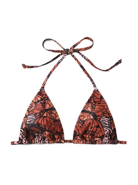 

butterfly print halter triangle bikini a7lb#, White;black