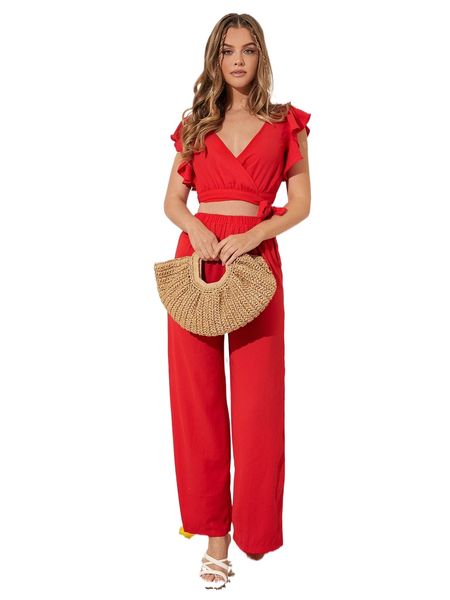 

b.utterfly s.leeve w.rap knot side t.op & pants n7h2#, White