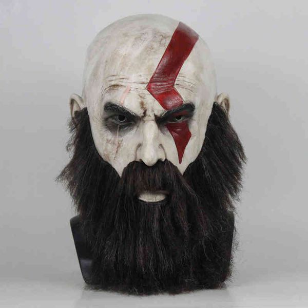 Gioco God Of War 4 Kratos Mask with Beard Cosplay Horror Latex Maschere per feste Casco Halloween Puntelli spaventosi L220530