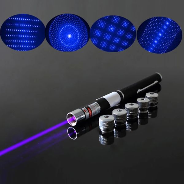 5 в 1 Kaleidoscop 405NM UV Laser Pen Purple Laser Pointer Violet Blue Laser Pestrer PowerPoint с 5 -звездочными крышками FedEx DHL UPS Free Ship