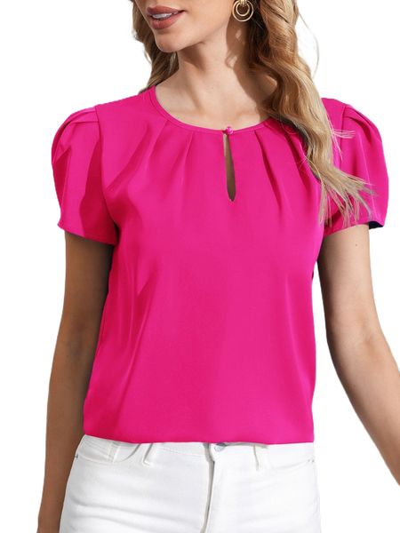 

keyhole front puff sleeve l8kt#, White