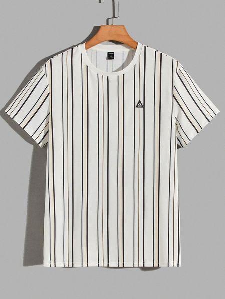 

men vertical striped letter patched detail tee e9mc#, White;black