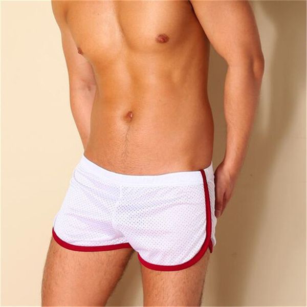 

spring beach boxers short men pajamas summer transparent aro sports youth quick dry home pants mesh breathable wicking 220616, White;black