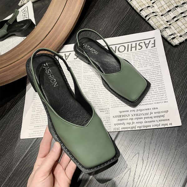 

sandal wanita musim panas baru sepatu wanita tali belakang gesper kata persegi baotou sepatu kasual warna solid untuk wanita 220614, Black