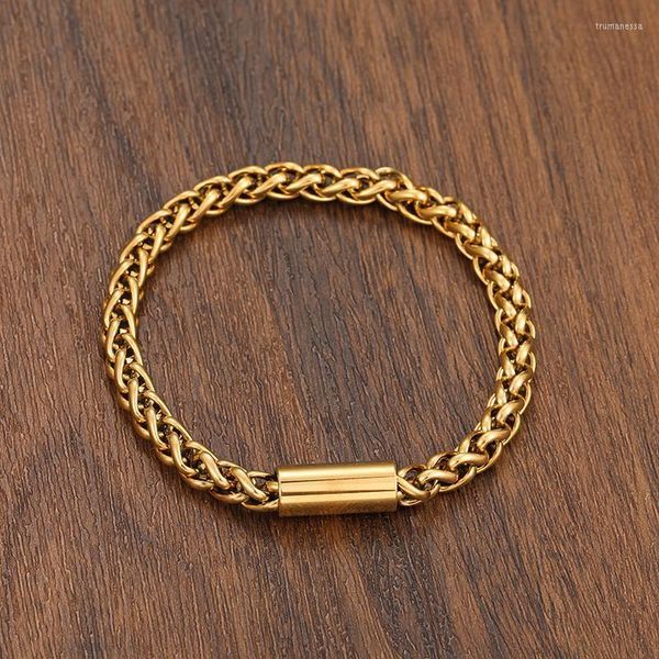 Catena a maglie TeHao Bracciale in acciaio inossidabile solido da uomo e da donna Chiusura magnetica in oro nero Pulsante compatto Bella Trum22