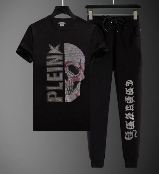 

rhinestone hoodie men summer set tracksuit high-quality cotton outfit, White;black