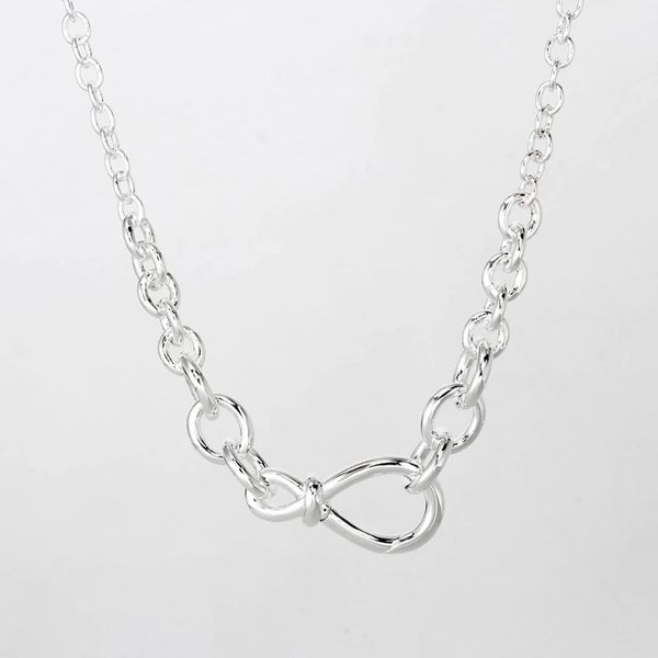 Collana con nodo infinito grosso a catena per donna uomo autentico argento sterling 925 adatto collane stile Pandora gioielli regalo 398902C00-50