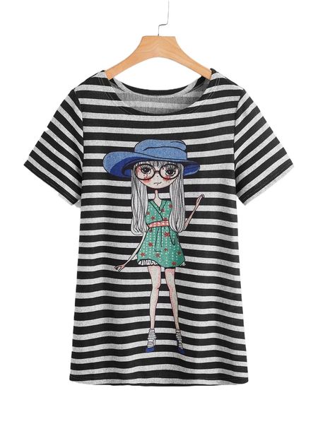 

figure graphic striped tee u8tf#, White