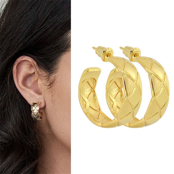 

hoop charm designer earrings for women indian copper metal gold earrings luxury quality korean fashion christmas gift female jewelry wedding, Golden