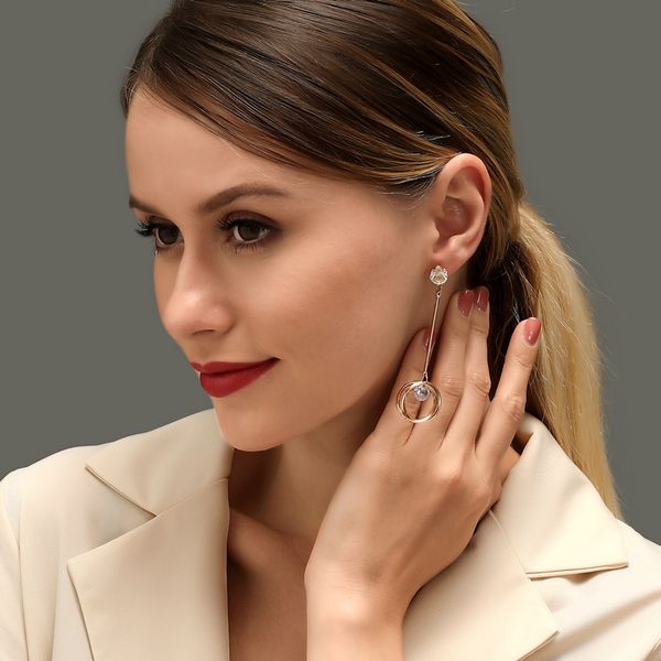 

long multi layer ring crystal dangle earrings business style tassel stud earring european women round gold pendant ear drop ornaments access, Silver