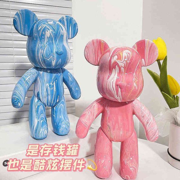 

33cm diy painting violence bear bearbricks manual fluid painting creative home room decoration hand made doll figurine toys gift t220730