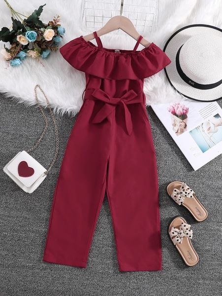 

toddler girls cold shoulder belted jumpsuit without bag she, Blue