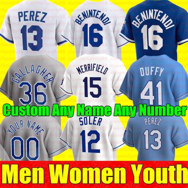 

new men women youth baseball jersey salador perez andrew benintendi carlos santana kansas city bobby witt jr royals whit merrifield, Black