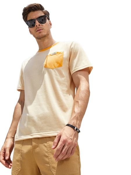 

men patch detail contrast pocket tee 56uz#, White;black