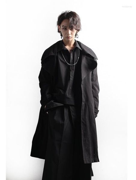 Casacos de trincheira masculina negra masculina casaco casual moda casual estilo longo estilo grande top coatmen's viol22
