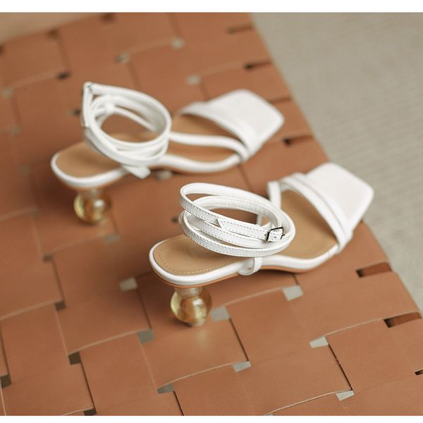 

sandals crystal heel women's sandals summer bandage square head black and white versatile high heels shoes