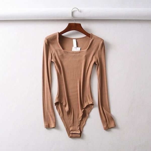 

efvandoloe solid women bodysuits square neck casual long sleeve jumpsuits body mujer bodies ladies bodysuits y200401, Black;white