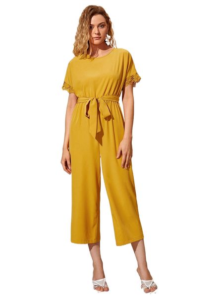 

solid wide leg belted jumpsuit g0jt#, Black;white