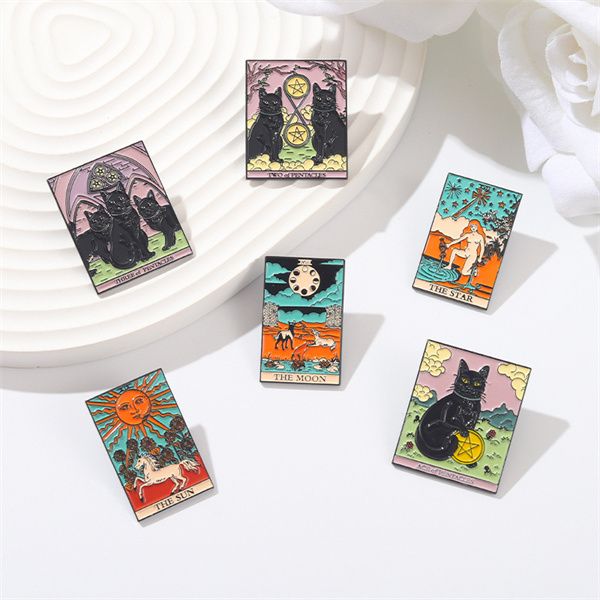 

european and american fashion tarot cards alloy pins brooches beautifully designed sun moon and stars paint badges as gifts for friends ab92, Gray
