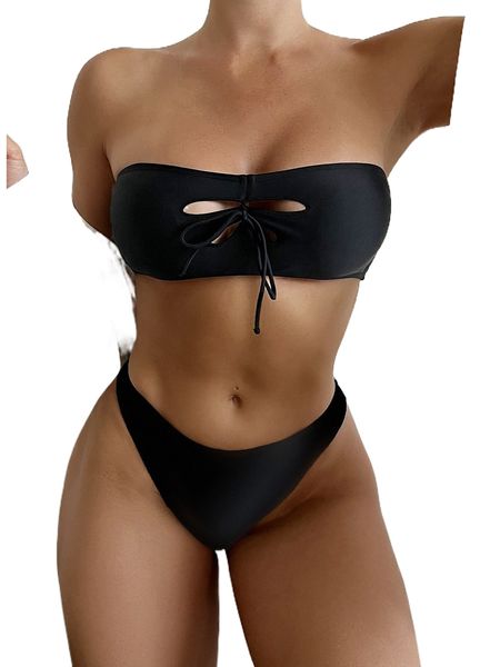 

solid bandeau bikini swimsuit l4zz#, White;black