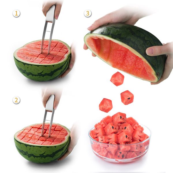 Cortador de slicer de melancia, aço inoxidável de melancia de melancia faca criativa Salada de frutas criativas Gadget de cozinha MJ0593