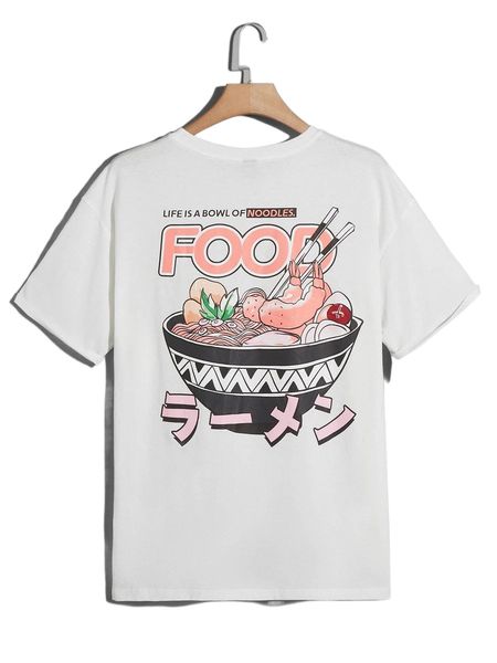

men japanese letter & noodle print tee y0ju#, White;black