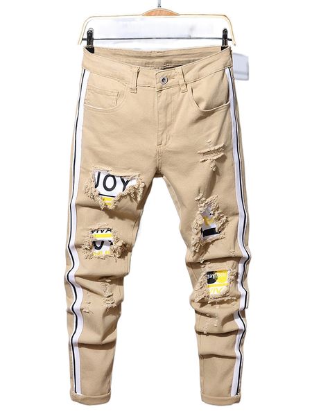 

men letter graphic ripped jeans 22fd#, Blue