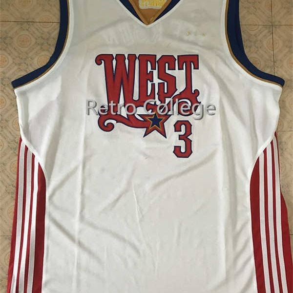 Xflsp Men Rare Allen Iverson #3 West All Star Retro Retrocesso Camisa de basquete Costurado qualquer número e nome