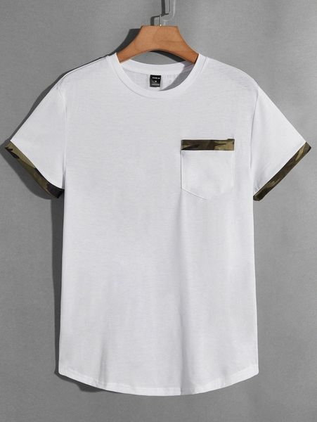 

men camo print trim pocket front tee b7ex#, White;black